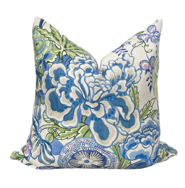 Peony Garden Blue & Green Pillow Cover